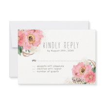 Placas RSVP de Penas Boêmicas Tribais de Aquarela