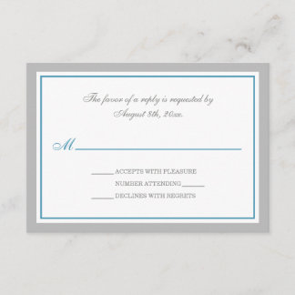 Placas RSVP de Recepção de casamento cinza e Azul