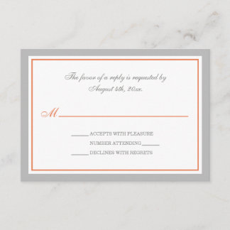 Placas RSVP de Recepção de casamento Laranja e cin