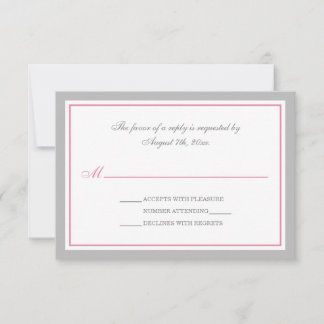 Placas RSVP de Recepção de casamento rosa e cinza