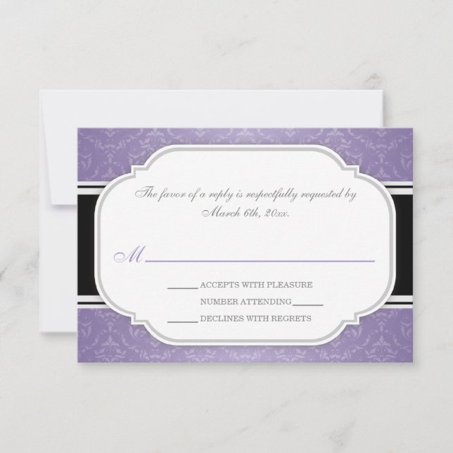 Placas RSVP de Recepção de Casamento tema damasco  (Frente)