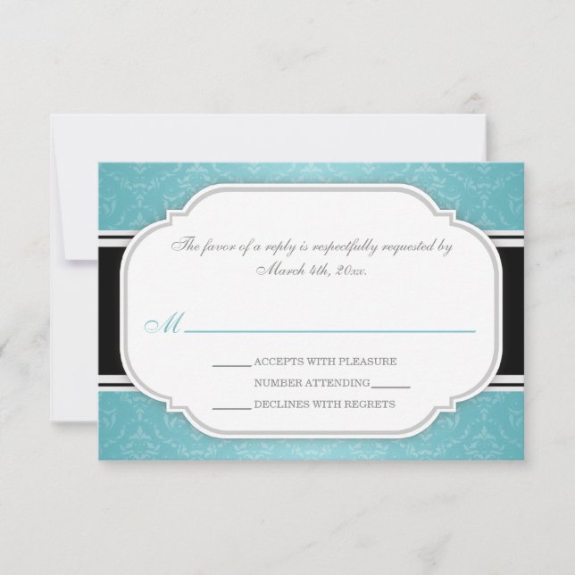 Placas RSVP de Recepção de Casamento tema damasco  (Frente)