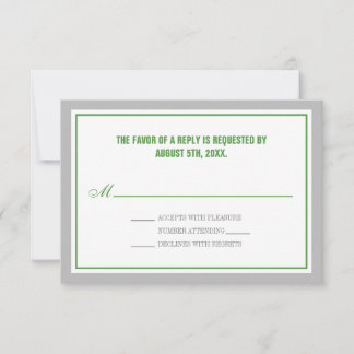 Placas RSVP de Recepção de casamento Verde e cinza