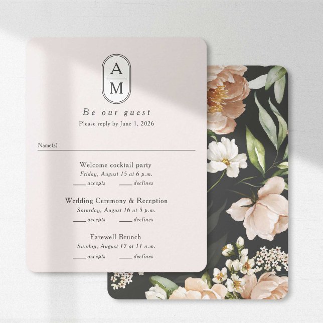 Placas RSVP de Vários Eventos de Iniciais Modernos (Criador carregado)