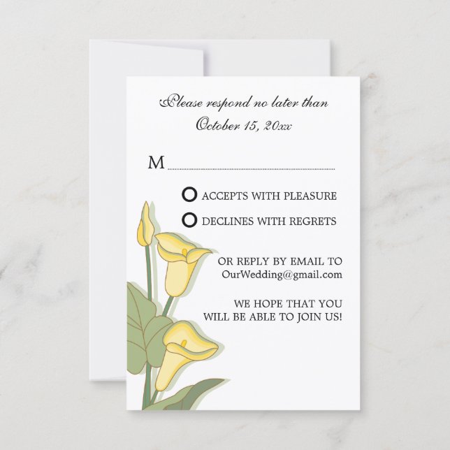 Placas RSVP Elegante Calla Lily Yellow (Verso)