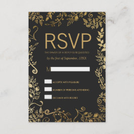 Placas RSVP Florais Douradas Elegante e amarela