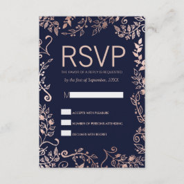 Placas RSVP Florais Douradas Rosa Azul Elegante