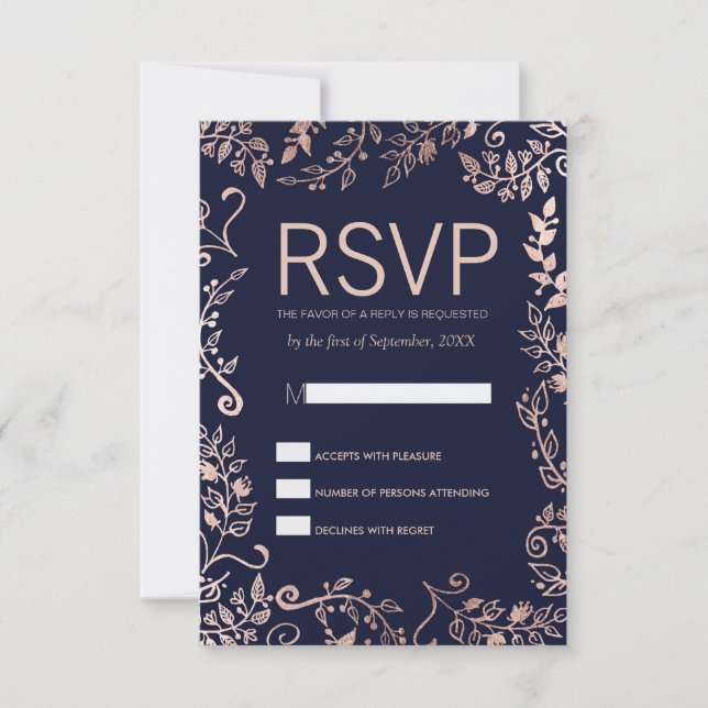 Placas RSVP Florais Douradas Rosa Azul Elegante (Frente)