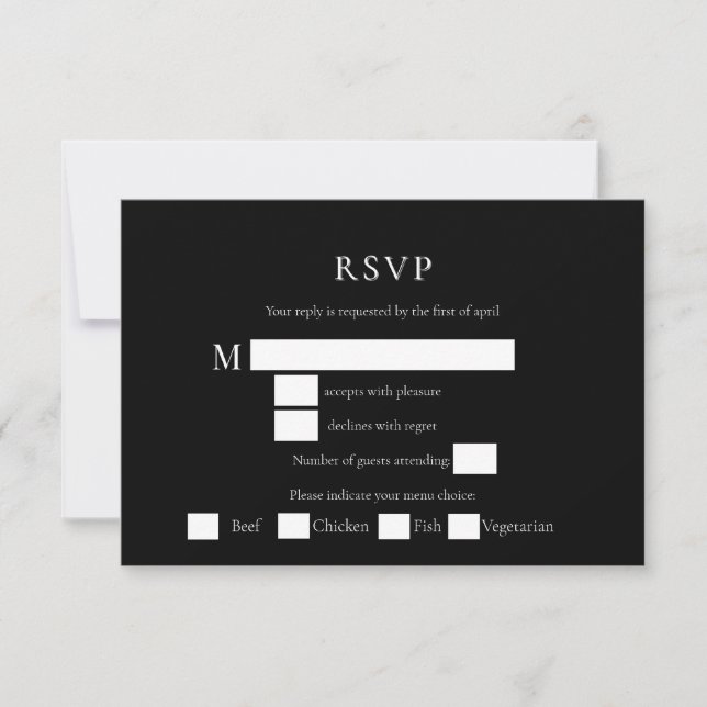 Placas RSVP para Casamento preto e branco Simples (Frente)