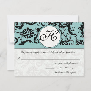 Placas RSVP — Piscina azul preto e branco Damasco 