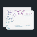 Placas RSVP RPúrpura Moderna   Teal Bat Mitzvah<br><div class="desc">Cartões RSVP bonito para o partido Bat Mitzvah,  com Estrela de David e bonito folhas da árvore da vida em cor-de-água roxa e lacrimogênea moderna.</div>