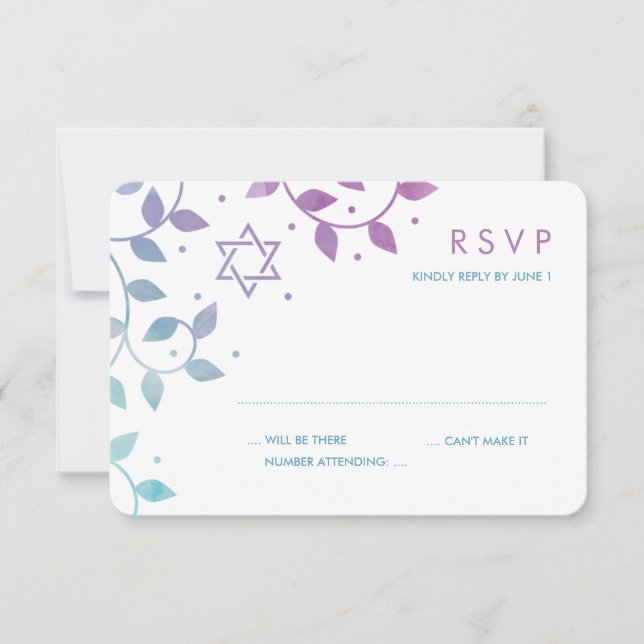 Placas RSVP RPúrpura Moderna + Teal Bat Mitzvah (Frente)