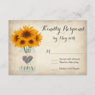 Placas RSVP Rustic Mason Jar Sunflower