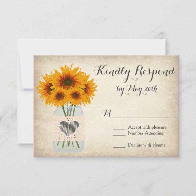 Placas RSVP Rustic Mason Jar Sunflower (Frente)