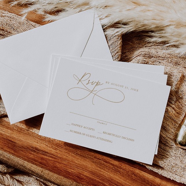 Placas RSVP Simples e Brancas Elegantes e Douradas (Elegant Charm White and Gold Simple RSVP Cards)