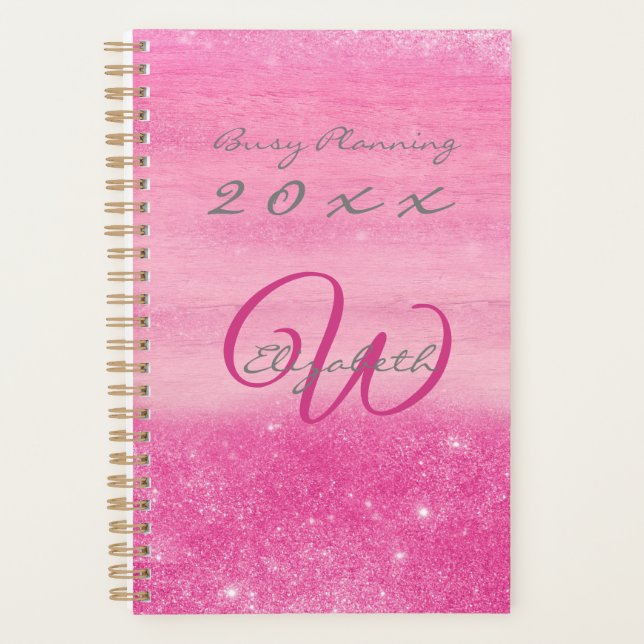 Planejador 2023 Rosa Ombre Brilho com Monograma (Frente)