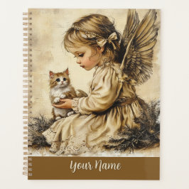 Planejador Anjo + Gato Vintage Personalize Seu Nom