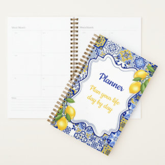 Planejador Azul e Branco Limão Mediterrâneo