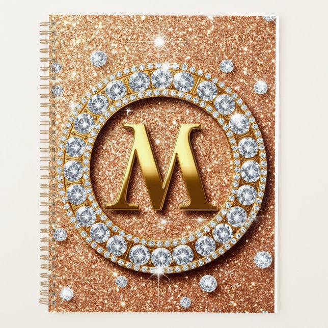 ✨ Planejador com Monograma M em Rose Gold Design d (Frente)