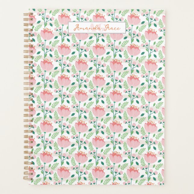 Planejador com padrão floral em rosa e laranja (Frente)