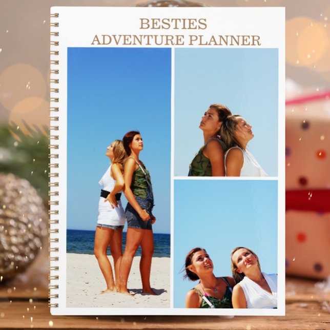 Planejador de Ano de Aventura das Melhores Amigas  (Modern 4 Photo Collage Besties Adventure Year Planner)