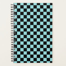 Planejador de Caderno com Padrão Xadrez Preto e Az