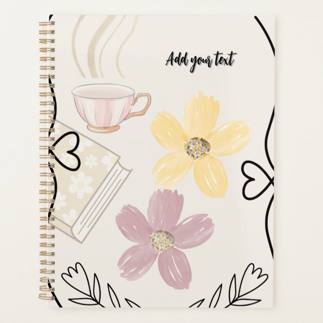 Planejador de Café & Flores para Amantes de Livros (Frente)