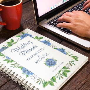 Planejador de Casamento Aquarela com Hortênsias Az
