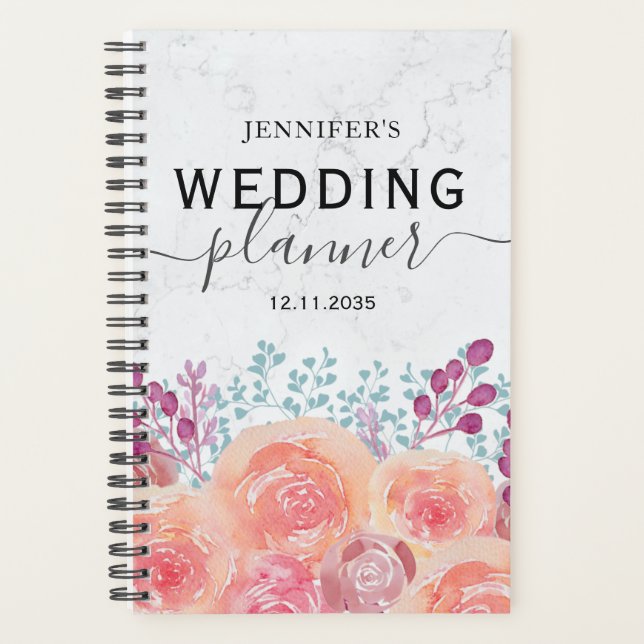 Planejador de Casamento Boho Rosa Aquarela Laranja (Frente)
