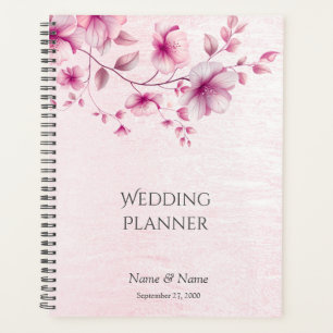 Planejador de Casamento com Flores Rosa em Aquarel