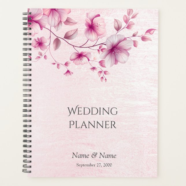 Planejador de Casamento com Flores Rosa em Aquarel (Frente)