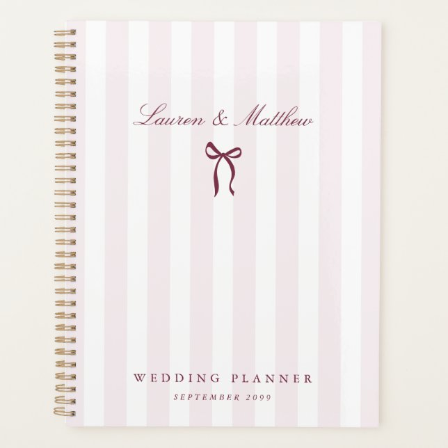 Planejador de Casamento com Laço Listrado Rosa (Frente)