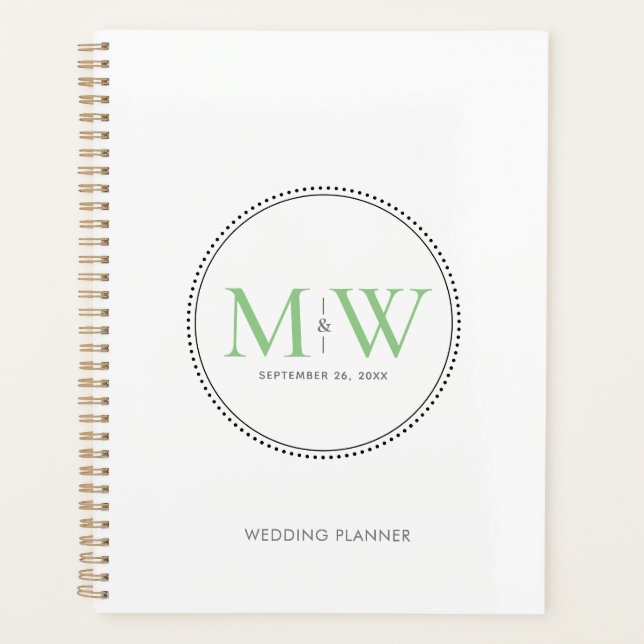 Planejador de Casamento com Monograma Verde Elegan (Frente)