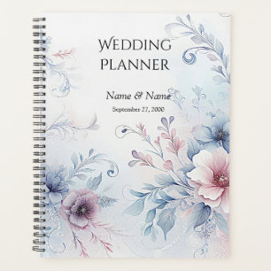 Planejador de Casamento Floral Azul Rosa Aquarela