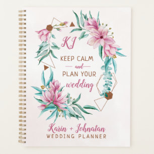 Planejador de casamento floral chique rosa dourado