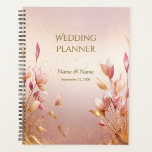 Planejador de Casamento Floral Folhas Douradas Ros
