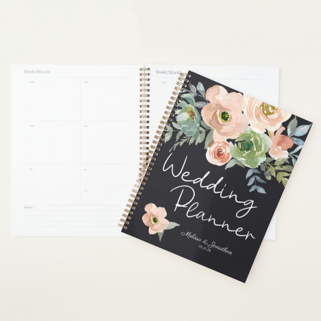 Planejador de Casamento Floral Pastel Verde Bege M (Exibição)