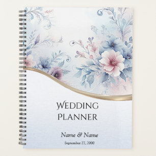 Planejador de Casamento Floral Rosa Azul Aquarela