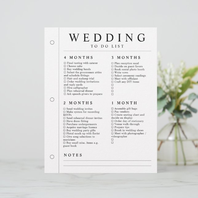 Planejador de Casamento Mínimo 4 Meses - 1 Semana  (Em pé/Frente)