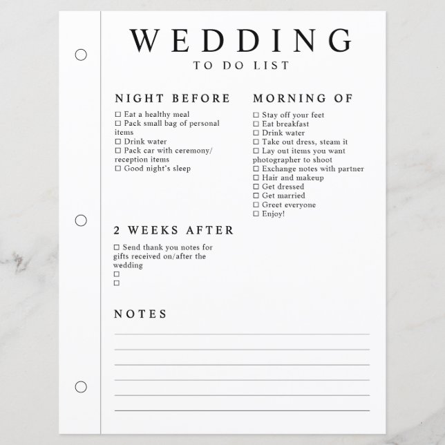 Planejador de Casamento Mínimo Página da Noite Ant (Frente)