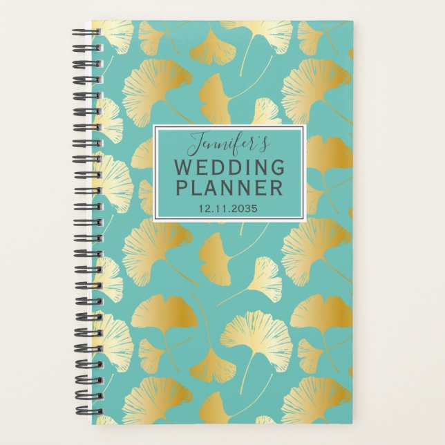 Planejador de Casamento Moderno em Teal com Padrão (Frente)