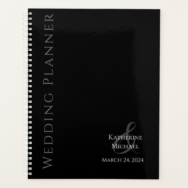 Planejador de Casamento Negro e Branco Moderno (Frente)