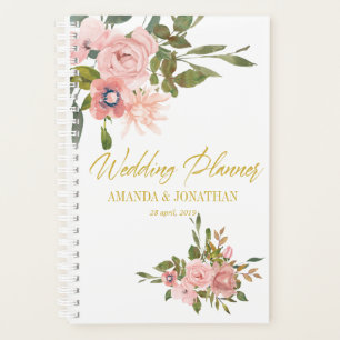 Planejador de Casamento Rosa Floral e Dourado