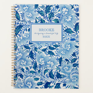 Planejador de Chinoiserie Azul e Branco