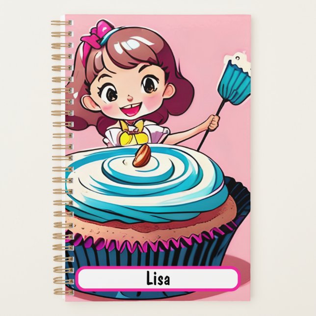 Planejador de Cupcake Rosa Com Caráter Personalizá (Frente)