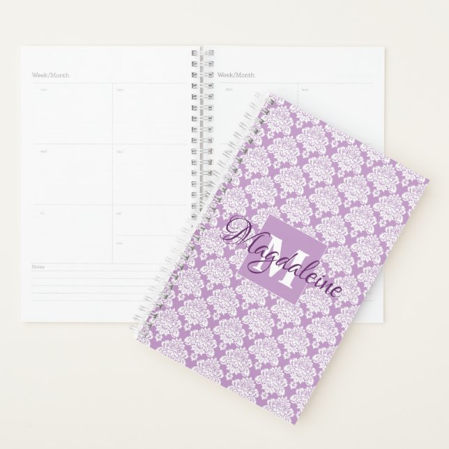 Planejador de Damasco de lavanda com Monograma e N (Exibição)