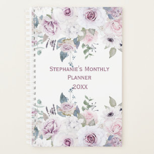 Planejador de Flores Aquarela Rosa Violeta Branco