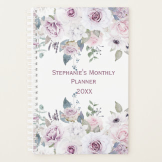 Planejador de Flores Aquarela Rosa Violeta Branco