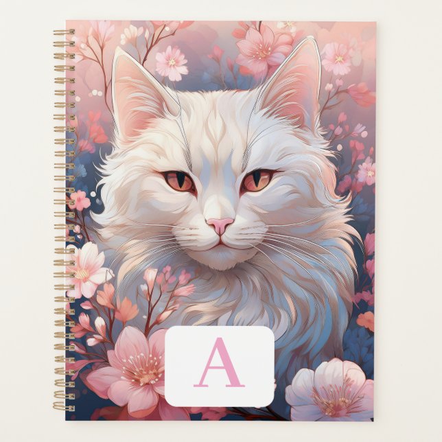 Planejador de Gatos Brancos Serene com Monograma (Frente)