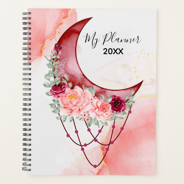 Planejador de Lua Floral de Aquarela (Frente)